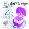 Colorful Denture Bath Case with Brush, Denture Cup Soaking Holder False Teeth Container Mouth Guard Storage Case Cleaning with Lid Waterproof - Purple