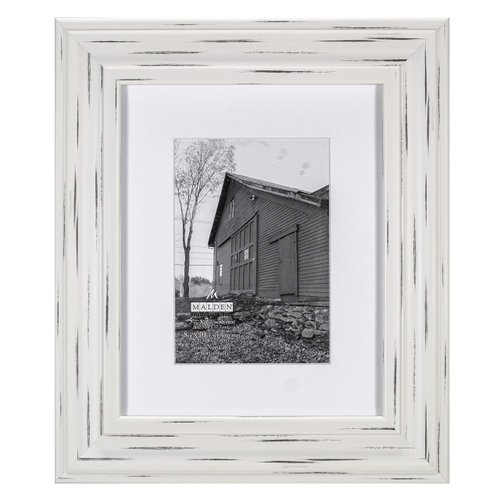 Malden International Designs Whitman White Wash Matted Wood Picture Frame, 5x7/8x10, White