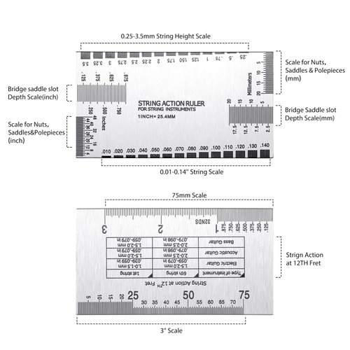 10 Pieces Luthier Tools Include 9 Understring Radius Gauge and 1 String Action Gauge Ruler Measuring Tool for Guitar Bass Setup Repair Tools