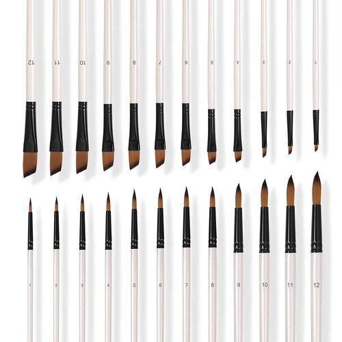 homEdge Painting Brushes, 24 PCS Nylon Acrylic Painting Brush Pen Bulk for Water Color, Acrylic, Canvas, Nail, Suitable for Artists, Kids, Classroom, Flat+Tip Head