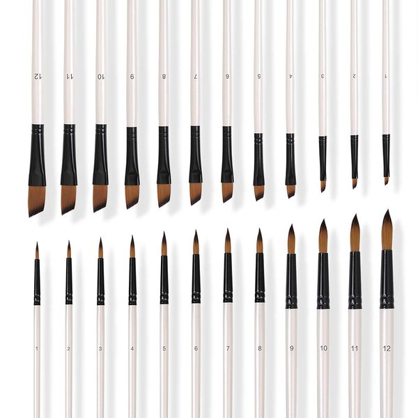 homEdge Painting Brushes, 24 PCS Nylon Acrylic Painting Brush Pen Bulk for Water Color, Acrylic, Canvas, Nail, Suitable for Artists, Kids, Classroom, Flat+Tip Head