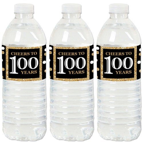 Adult 100th Birthday - Gold - Birthday Party Water Bottle Sticker Labels - Set of 20