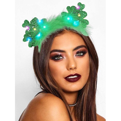 Catery St Patrick's Day Headband Led Cat Ears Headbands Feather Shamrock Hairband Irish Green Shamrock Party Hair Accessories for Women and Girls