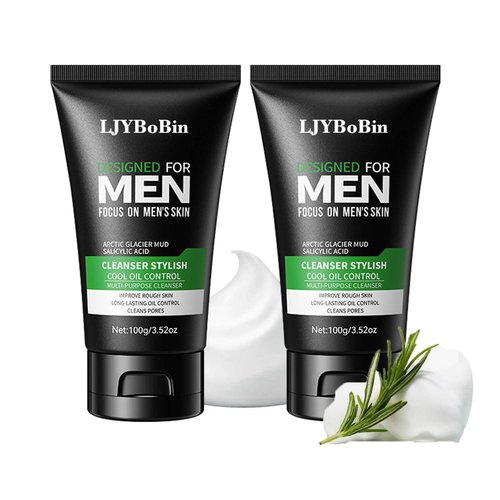 LJYBoBin Hydrating Deep Cleaning Mens Face Wash,Daily Long Lasting Moisturizing Exfoliator Mens Face Scrub for All Skin Types,Gentle Oil Control Mens Skin Care Gifts Kit(2PCS)