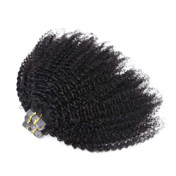 ZigZag Hair Afro Kinky Curly Tape in Extensions Human Hair 40pcs 100g 4B 4C Brazilian Virgin Human Hair Skin Weft Tape Hair Extensions (16inch, 4B 4C)