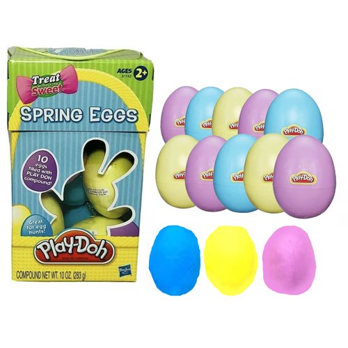 Easter Egg Hunt Filled Plastic Eggs- 10 Pack of 1 Oz Colorful Kids Doh- Play & Mold to Fun Dough Shapes -Candy Alternative for Bunny Basket Stuffers, Pinata Toys, Kids Party Favors- Non-Toxic, Ages 2+