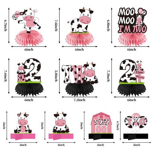 Holy Cow Im Two Birthday Decorations for Girl, Pink Cow 2nd Birthday Honeycomb Centerpiece Party Supplies, Moo Moo I'm Two Cow Themed 2 Year Old Birthday Table Toppers Sign Decor