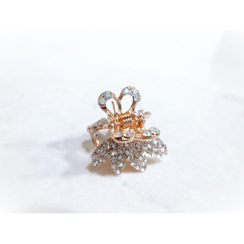 Small mini rose gold butterfly leaf hair claw clip with crystals