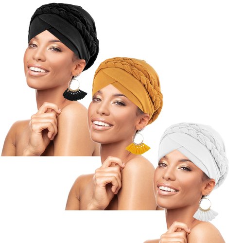 zhxinashu 3 Pcs African Women Turban Double Braid Head Wrap Headscarf Hair Wrap