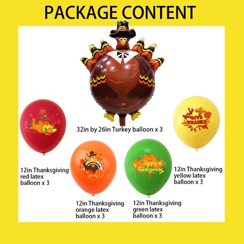 HADCKJA Turkey Balloons Thanksgiving Party Supplies Thanksgiving Balloons Big Turkey Balloon Thanksgiving Latex Balloon for Thanksgiving Party Decorations Thanksgiving Theme Birthday Decorations 15Pcs