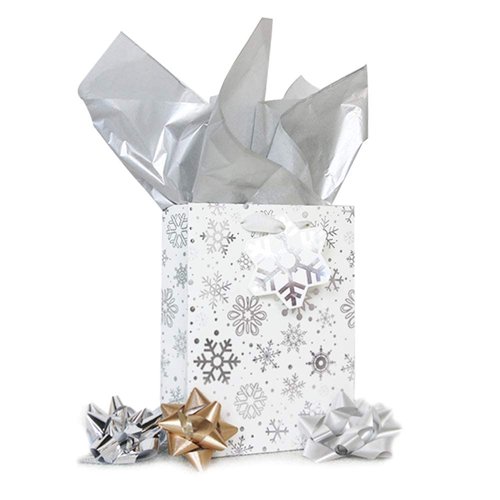 UNIQOOO 100 Sheets Metallic Silver Foil Gift Tissue Paper Bulk, 20X14 Inch, Art Wrapping Paper for Gift Bag Box Packing, Wedding Birthday Party Favor, Pom Pom Piñata Tassel