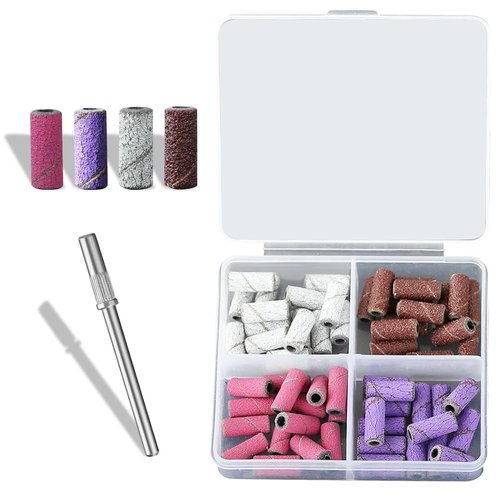 Eyech 60 Pcs Sanding Bands Nail Drill Bits, #80#120#180#240 Professional Nail Manicure Electric File Nail Sand Piece Set with 3.3mm Mandrel for Acrylic Nails Gel Manicures and Pedicure