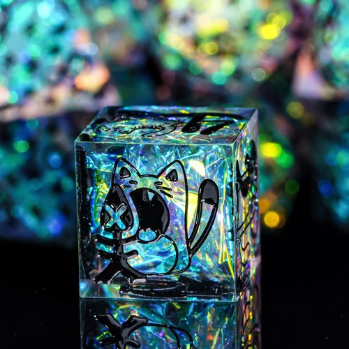 Cusdie 7-Die Sharp Edges DND Dice Set, Cat Pattern Polyhedral D&D Dice Set for DND Dungeons and Dragons TTRPG Role Playing Games