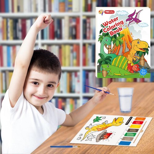 YMluky Water Coloring Books for Toddlers 3-8,Dinosaurs Coloring Book with Watercolor Paint Set Kids,Travel Coloring Kit，Arts and Crafts Suitable for Birthday
