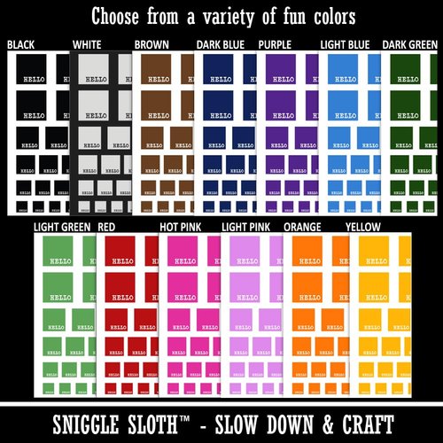 Hello Reversed Text in Box Temporary Tattoo Water Resistant Fake Body Art Set Collection - Dark Green (One Sheet)