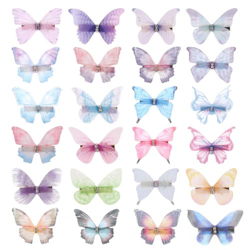 Salbsever Hairclip 24 Pcs Moving Butterfly, 3D Colorful Butterfly Hair Barrettes, Fairy Hair Clips for Women Girls Weddding Birthday Party