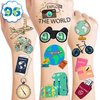 8 Sheets (96PCS) Travel Tattoo Stickers Map Theme Birthday Adventure Awaits Party Decorations Favors Supplies for Kids Gifts Classroom School Prizes Rewards