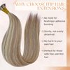 MioYio I Tip Hair Extensions Human Hair 30G/Pack Human Hair Itip Human Hair Extensions #P7/60A Pre Bonded I Tip Real Hair Extensions Long Straight Chocolate Brown to Caramel Blonde 14Inch