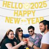 Gold Happy New Year Banner 2025 New Year Decorations Hello 2025 Banner for New Years Eve Party Supplies 2025, Pre-assembly