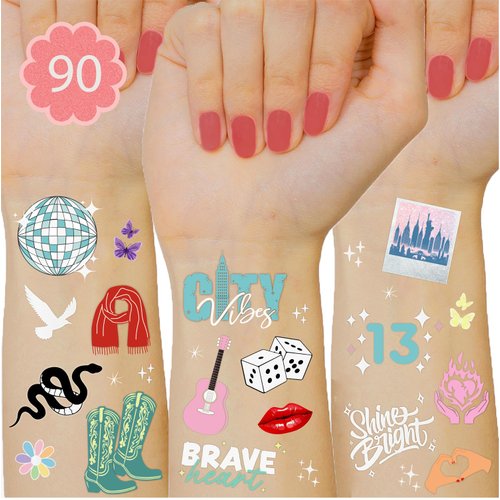 Premium Era Party Temporary Tattoos – 90+ Iridescent Foil Styles – Perfect for Birthday Girl Party Accessory, Bachelorette Decorations, Retro Celebration Favors Supplies