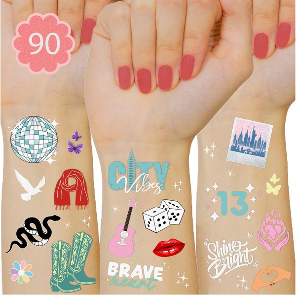Premium Era Party Temporary Tattoos – 90+ Iridescent Foil Styles – Perfect for Birthday Girl Party Accessory, Bachelorette Decorations, Retro Celebration Favors Supplies