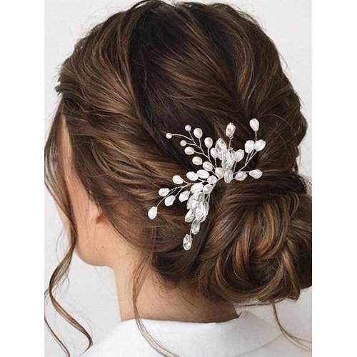 Latious Rhinestone Bride Wedding Hair Pins Silver Pearl Hair Piece Crystal Bridal Hair Accessories for Women and Girls (Pack of 2)