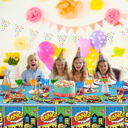 81Pcs Super City Heroes Party Tableware Set Super City Heroes Party Decoration Super City Heroes Birthday Party Supplies