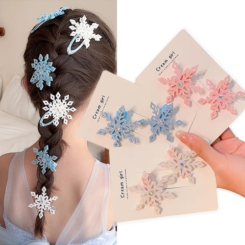 6PCS Princess Hair Accessories - Glitter Barrettes, Small Blue, White, Pink Hair Clips - Girl&#39;s G...