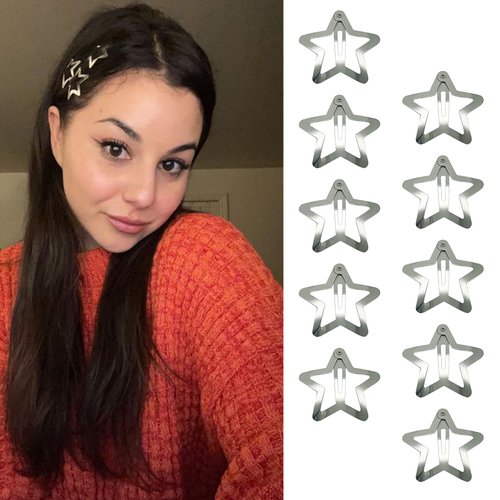 GKETN 10 PCS 1.22" Star Hair Clips Snap Hair Barrettes Non Slip Star Hair Accessories for Girls Women Cute Lovely 2000s Y2K Silver Metal Hair Clips