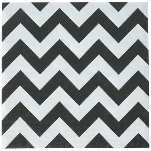 Amscan Disposable, Chevron Beverage Napkins, Black Party Supplies, 5" x 5", Jet Bllack