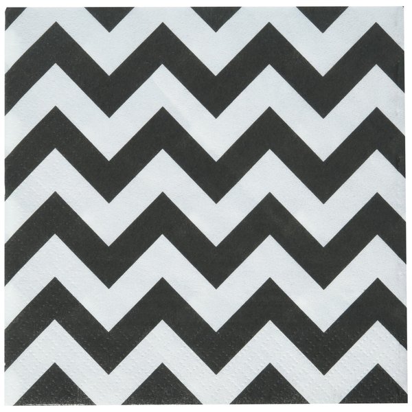 Amscan Disposable, Chevron Beverage Napkins, Black Party Supplies, 5" x 5", Jet Bllack