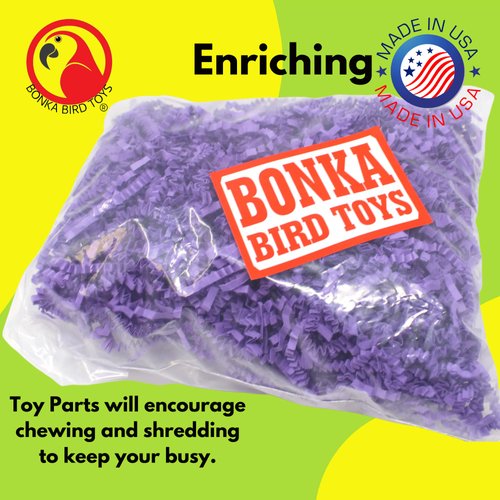 Bonka Bird Toys Colored Crinkle Shred Paper Chew Forage Nesting Treat Natural Multi-Use Craft Part Projects Cockatiels Parakeets Conures Amazons and Other Similar Birds (Purple)