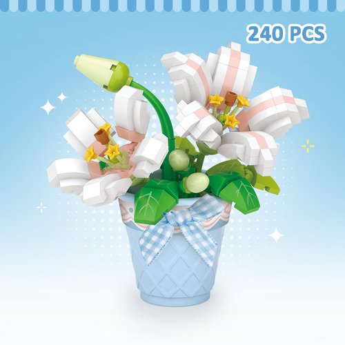 MEIEST Mini Flower Succulent Bonsai Building Blocks,Simulation Pot Plant Particle Flower Botanical Collection Construction Building Bricks Toy,Home Decors (Lily)