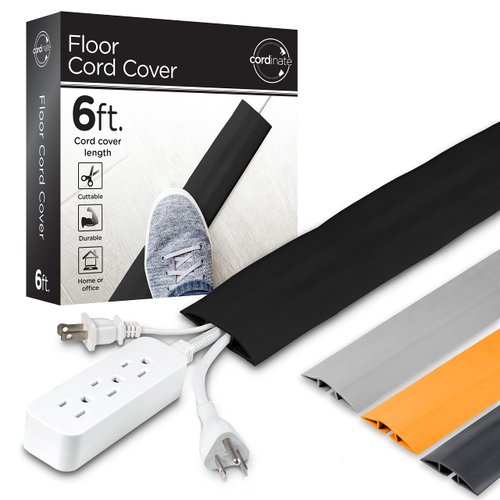 Cordinate 6 ft Cord Cover Floor, Cord Protector and Management, Cord Concealer, Cable Hider and Cable Raceway, Extension Cord Cover, Black, 43003