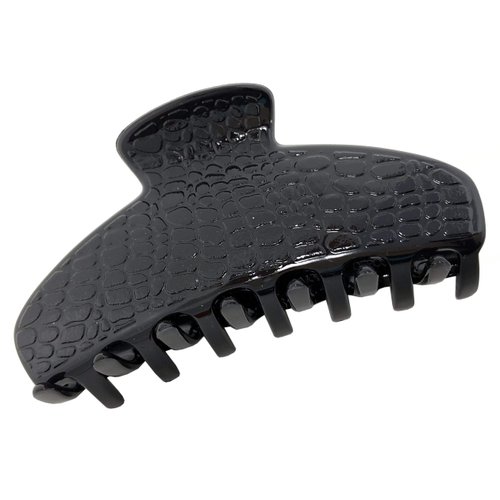 Parcelona France Croco Black Medium 3 1/2 inch Covered Spring Celluloid Acetate No Slip Grip Jaw Hair Claw Clip for Women and Girls, Made in France