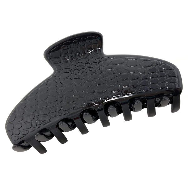 Parcelona France Croco Black Medium 3 1/2 inch Covered Spring Celluloid Acetate No Slip Grip Jaw Hair Claw Clip for Women and Girls, Made in France