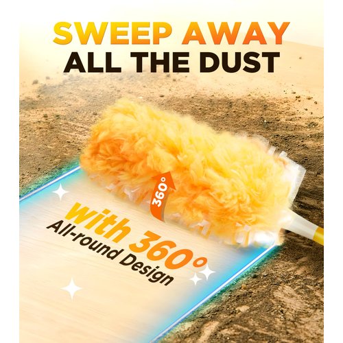 Super Efficient Duster Kit with 12 Duster Refills & 1 Handle, Multisurface 360° Dusters with 4X Microfibers, Unscented Disposable Dusters for Cleaning, Compatible with Swiffer Dusters