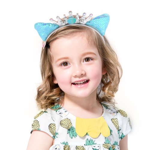 FRCOLOR Cat Ear Headband with Sequin, Glitter Cat Headbands, Metal Hoop Hair Accessory, Pearl Pendant, Universal Size, for Girls, Women, Halloween, Cosplay, Party