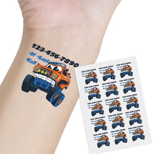 Custom Temporary Tattoos for Kids,Emergency Contact Number on Tattoos to Prevent Child Lost Jeep-15pcs Pre-cut