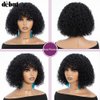 DÉBUT 10 Inch Water Wave Bob Wig with Bangs Human Hair Short Bob Curly Wigs Wear and Go Bangs Bob Glueless Wig 150% Density 1B Color