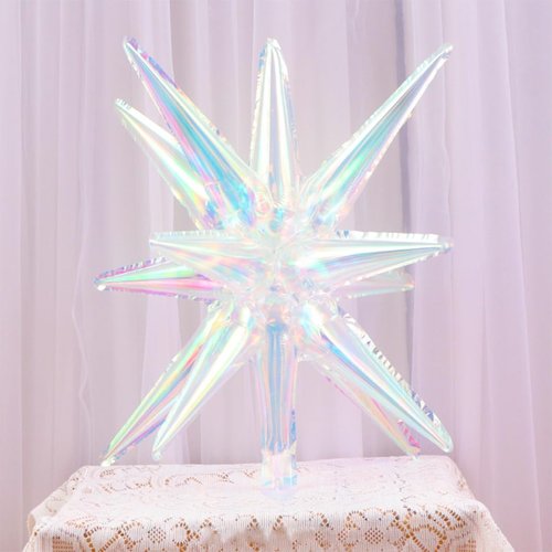 Iridescent Star Cone Aluminum Foil Balloons 22 Inch Colorful Clear Holographic Explosion Star Burst Balloons,Groovy Bachelorette Mean Girl Shining Party,Disco Party Decorations Supplies 2 Pcs