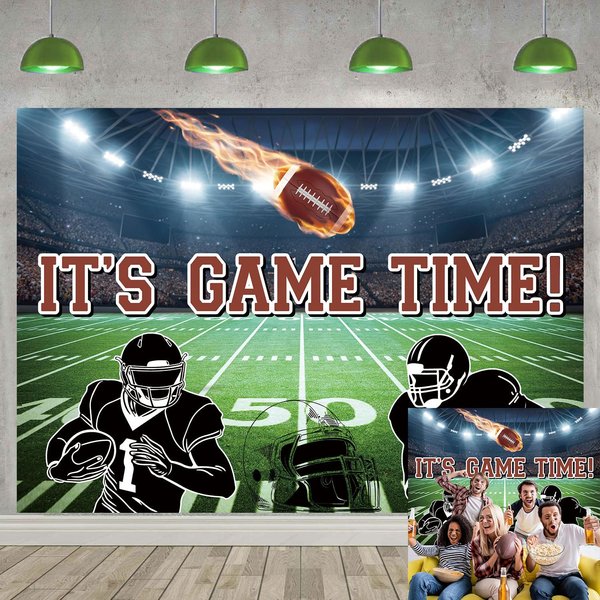 Football Field Backdrop 8x6FT It's Game Time Banner American Football Auditorium Light Rugby Photography Background for Boys Football Theme Party Decorations Banner 94X70 inch