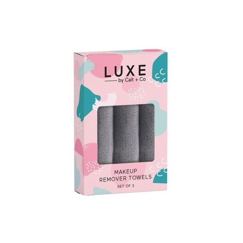 Cait + Co Reusable Facial Cloth Makeup Remover Towel, Luxuriously Soft Polyester Plush, Grey - Set of 3