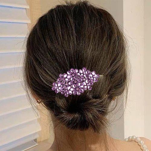 Aimimier Flower Crystal Hair Barrettes Fashion Rhinestone Alligator Snap Clips Gem Hair Pins Luxury Wedding Hair Accessories for Women (Purple)