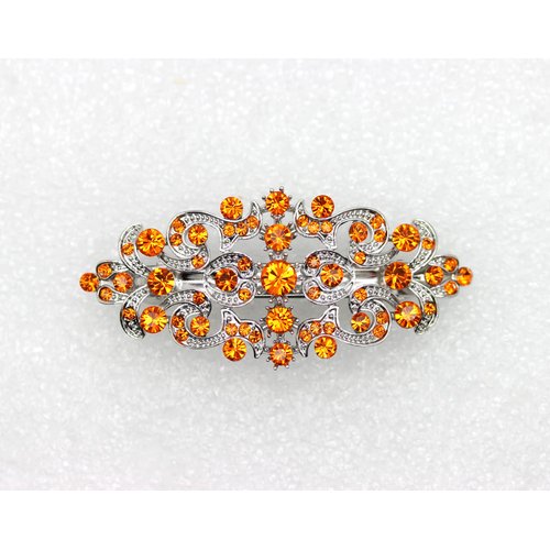 Faship Gorgeous Orange Rhinestone Crystal Floral Barrette Clip