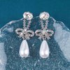 Sttiafay Vintage Teardrop Pearl Dangle Earrings Long Cz Pearl Drop Earrings Silver Crystal Bow Stud Earrings Rhinestone Pearl Bridal Earrings Jewelry for Women