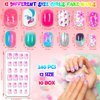 240 Pieces Fake Nails for Kids Girls Artificial Kids Press on Nails Full Cover Short Acrylic Stick On Nails False Nail Tips Kit for Children Little Girls Nail Art Decoration (Gradient)