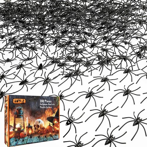 LUYI 200 PCS Halloween Realistic Plastic Spiders Halloween Decorations Small Fake Spider Toys Black Spiders Prank Props for Halloween Home Party Favors Supplies Decor