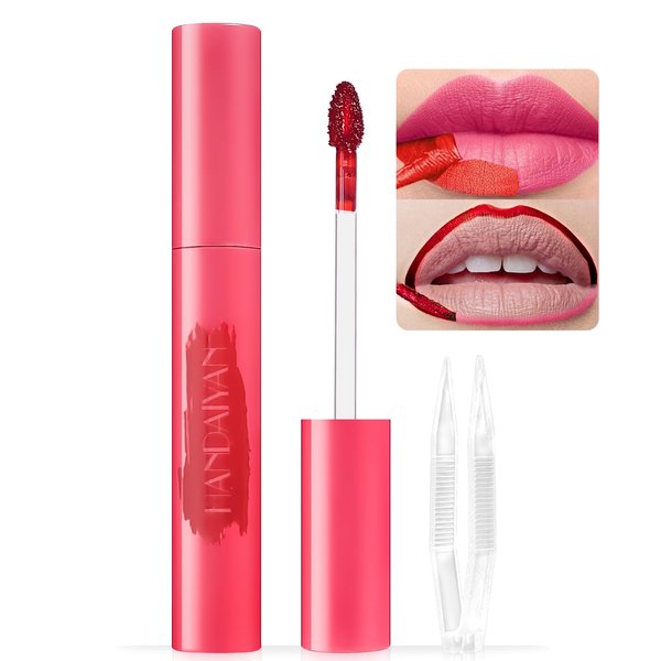 Wugbc Peel Off Lip Stain Liner, Tattoo Lip Tint Pencil Long Lasting Waterproof, Matte Finish Transfer-proof Lips Gloss Mask, Peel&Reveal Rich Color Smudgeproof for Women Makeup with Tweezer- Cherry