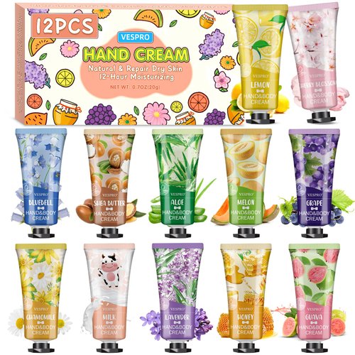 VESPRO 12 Pack Hand Cream Gifts Set For Women, Bulk Hand Lotion Travel Size for Dry Cracked Hands, Mini Hand Lotion for Mother's Day Gifts, Birthday Gifts and Baby Shower Party Favors